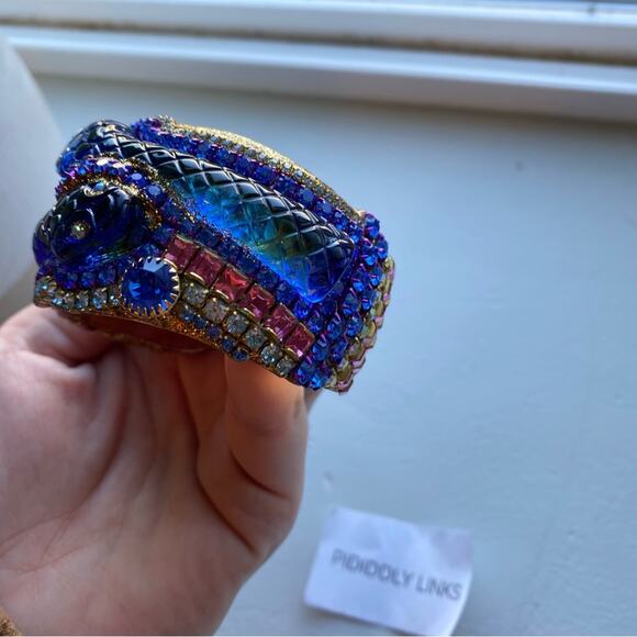 Vintage Pididdly Links Blue Handmade Snake Gem Bracelet - Picture 9 of 10
